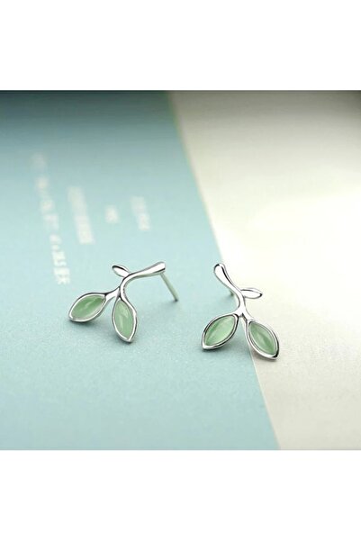 Choice 30HLZY5151-02 Sliver-plated Green Leaf Earrings Female Opal Sweet Small Fresh Leaf Earrings Fashion
