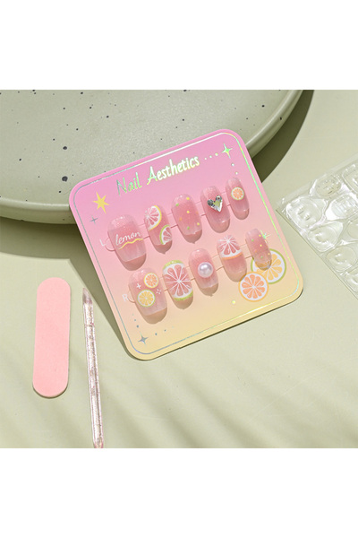 Choice S26375-4 زينة أظافر مصنوعة من ورق كاواي على شكل درع يرتدي الفاكهة، أظافر قابلة للارتداء، هدايا للبنات B