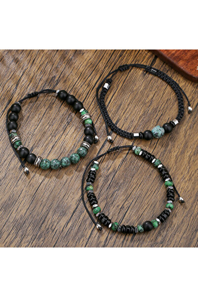 Choice Green 3-piece trendy stacked bead bracelet - handmade woven bracelet -...
