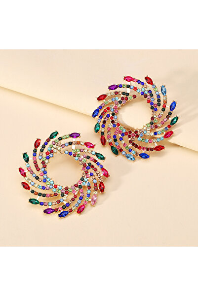 Choice أقراط أذن كبيرة مستديرة من الكريستال على شكل زهرة الشمس من مزيج الأزيا...