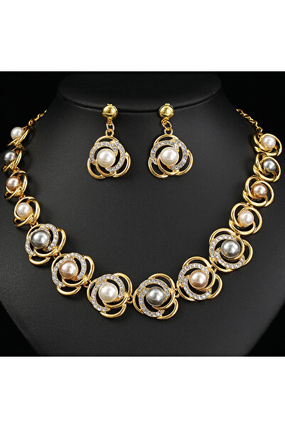 Choice مجموعة قلادات اللؤلؤ الأوروبية الأمريكية الذهبية 47 سم للنساء، مجموعة ...