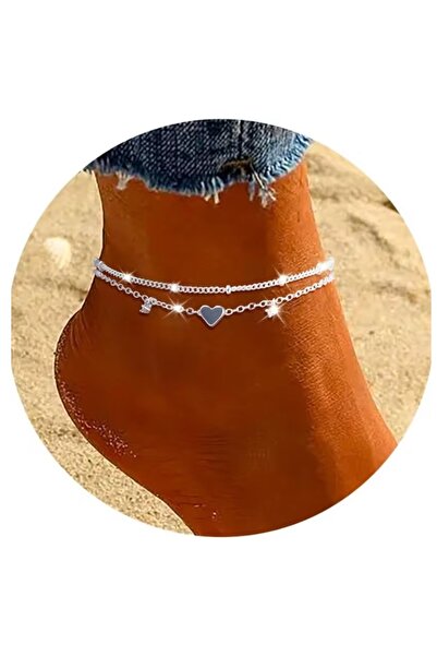 Choice أساور خلخال فضية اللون من بوهيميا جيرل، مصنوعة من الزركونيوم، مقاومة للماء، سلسلة على شكل قلب، للنساء على القدم