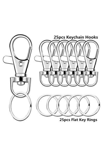 Choice 6 cm Silvery 50Pcs Swivel Lobster Clasp Keychains with Key Rings 25Pcs...