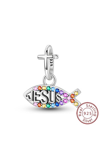 Choice KSC219 قلادة من الفضة الإسترلينية عيار 925 بتصميم نور مقدس على شكل يسوع وسمكة، مناسبة للسوار الأصلي من عيار 925