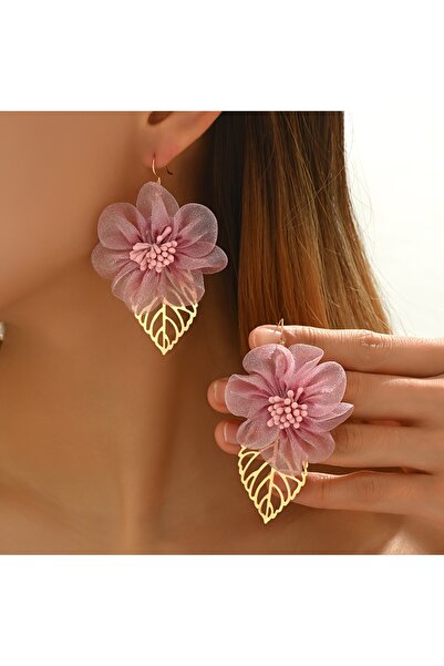 Choice أقراط متدلية من الذهب على شكل أوراق وردية من الدانتيل المجوف للنساء أق...