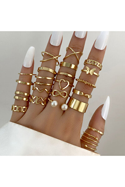 Choice AY5591901 طقم خواتم عتيقة غير منتظمة للنساء، لون ذهبي بوهيمي، فراشة، ث...