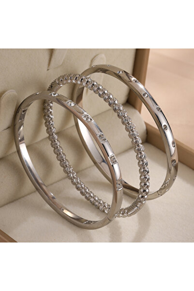 Choice مجموعة Yupsk الفضية المكونة من 3 قطع/مجموعة سوار من الفولاذ المقاوم لل...