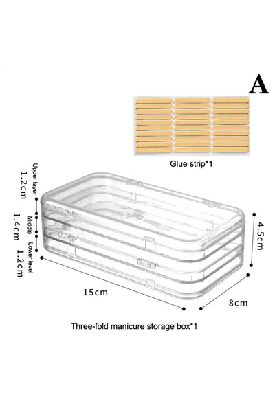 Choice A [ZENG001] Three-Fold Press-On Nail Storage Boxes Clear Plastic Nail Storage Box Press-On Nail Org.