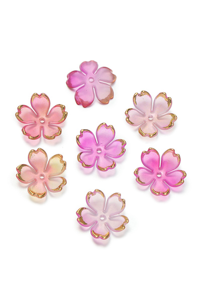 Choice 50 قطعة من خرز أكريليك على شكل بتلات وردية صفراء من أزهار الكرز، موصل سحر ذهبي مصقول، DIY