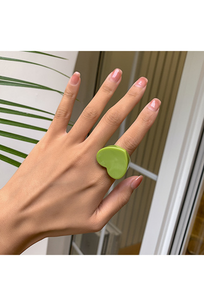 Choice خاتم حب كوري جديد من الراتينج الأخضر مقاس 1.8 سم، خاتم بسيط بلون أكريل...