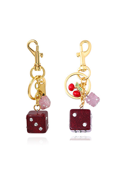 Choice سلسلة مفاتيح أنيقة من قطعتين على شكل نرد وردي اللون، على شكل حرف أبجدي...