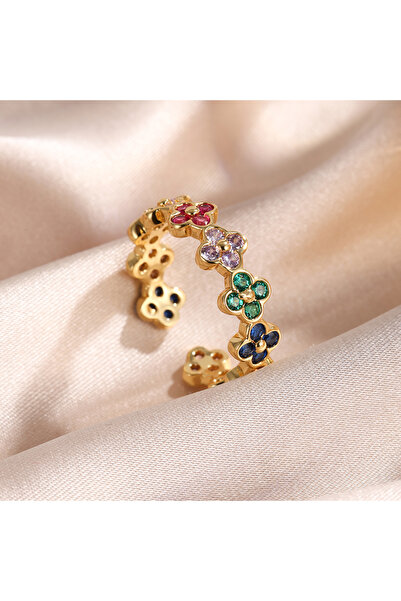 Choice خاتم D Yupsk جديد ملون CZ زهرة البرسيم ذات الأربع أوراق خاتم سوار مفتو...