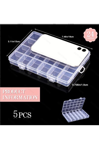 Choice صندوق منظم بلاستيكي شفاف متعدد الوظائف، 24 شبكة، 5 قطع، 1/5 قطعة، مع ح...