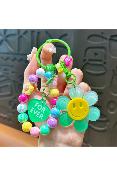 Choice F Colorful Sweet Flower KeyChains Beaded Chains Keyring Acrylic Flower...