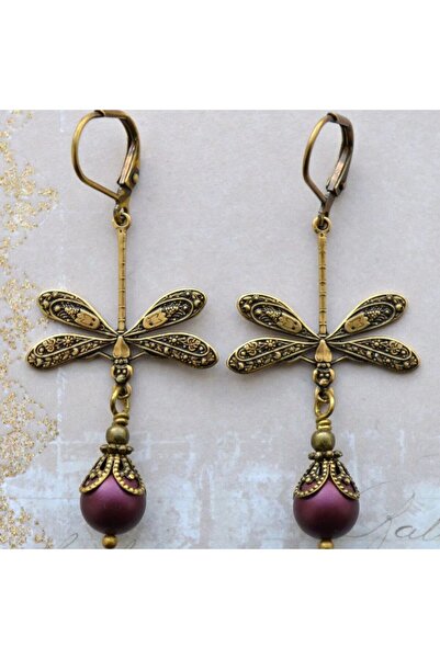 Choice أقراط E1579-2 العصرية المصنوعة من اللؤلؤ على شكل يعسوب، بتصميم طويل، ل...