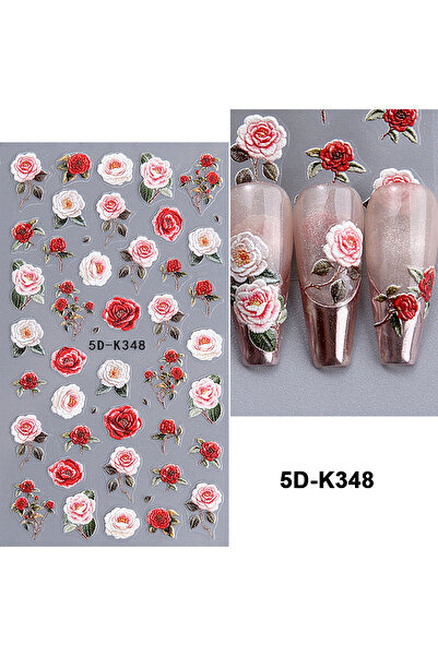 Choice ملصقات أظافر 5D-K348 بتصميم زهور الربيع ذاتية اللصق منقوشة بتقنية 5D، ...