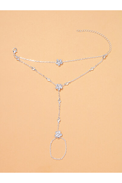 Choice سوار إصبع زهرة أحجار الراين مطلي بالفضة للنساء، مجوهرات الحفلات اليومي...