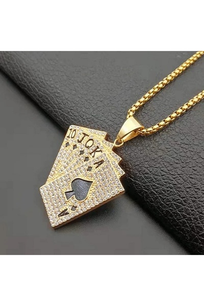 Choice قلادة A13062-Gold Hip-Hop Iced Out Spades Play Card للرجال بتصميم مخصص...
