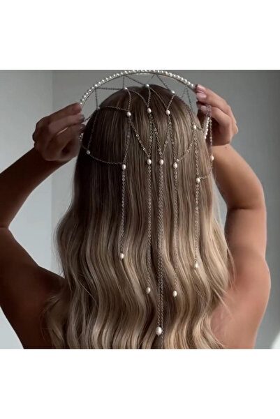 Choice عصابة رأس شبكية مزينة بشراشيب من J-Fashion صيفية مطلية بالفضة، سلسلة شعر من اللؤلؤ، مناسبة للحفلات متعددة الاستخدامات