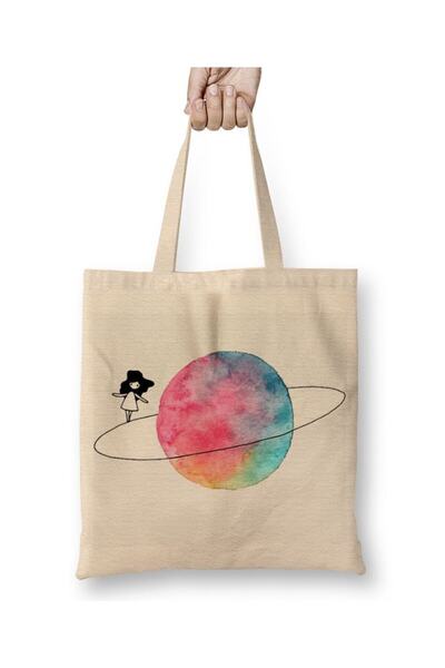 Toyaso Saturn 02 Λευκή υφασμάτινη τσάντα με μακριά λαβή Τσάντα αγορών Τσάντα ...