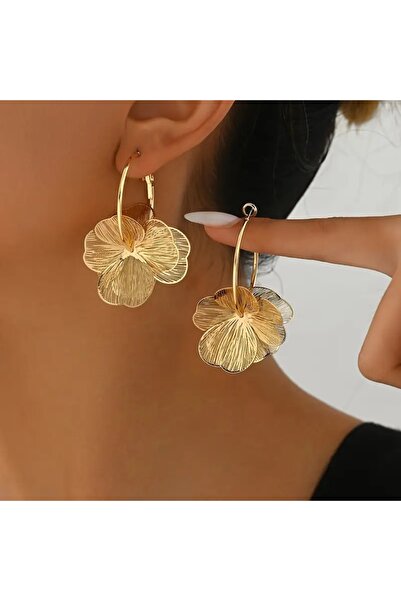 Choice Gold Golden Double-Layer Hollow Flower Hoop Earring for Women Vintage ...