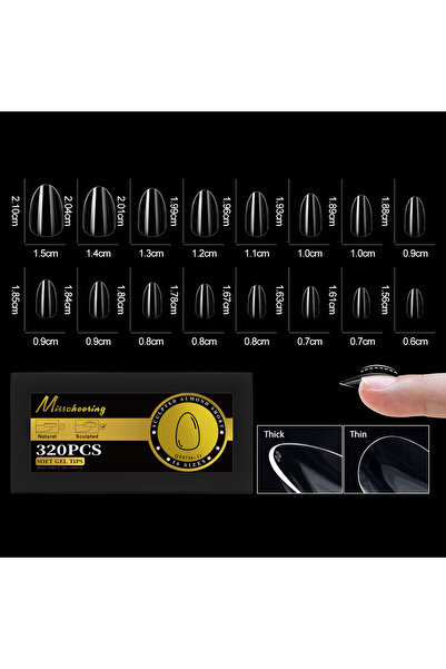 Choice 11-320 قطعة - أطراف أظافر صناعية لامعة من Almond-S S-2XL منحوتة من الج...