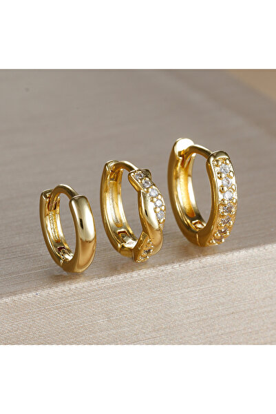 Choice Gold-3pcs 3PCS Stainless Steel Zircon Twine Twists Hoop Earrings Set F...