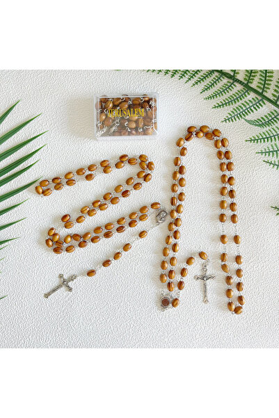 Choice مسبحة من 12 قطعة مسبحة من خشب الزيتون المقلد مصنوعة يدويًا مع تربة الأ...