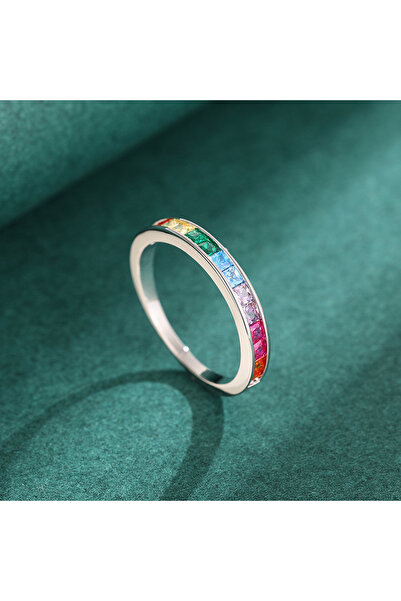 Choice خاتم هويتان T0296 مربع لامع مرصع بالزركونيا الملونة، رفيع وأنيق، مناسب...