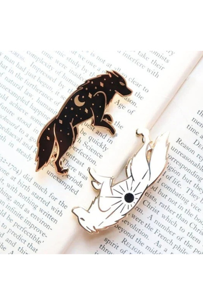 Choice مجموعة واحدة من دبابيس المينا الصلبة على شكل ذئب الشمس والقمر باللونين الأسود والأبيض، بروش معدني لإكسسوارات المجوهرات