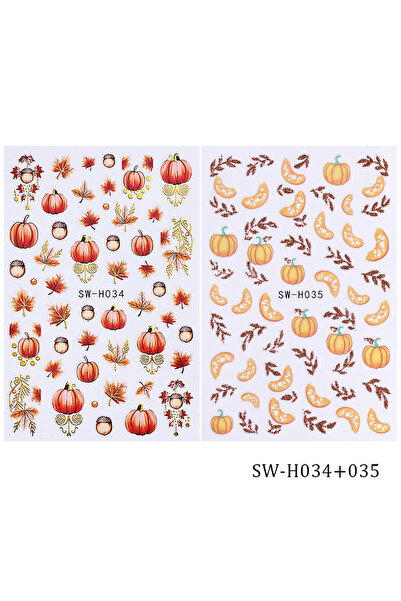 Choice SW-H034-035 2pcs Autumn Pumpkin Nail Stickers 3D Maple Leaf Pine Fruit...