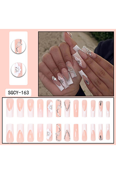Choice SGCY-163 24 نعشًا طويلًا بنقوش فرنسية، أزهار، نقاط فراشات، أظافر صناعي...