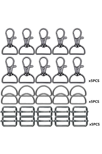 Choice 15 قطعة سوداء من 15 مشبك دوار على شكل حلقة D ومشبك منزلق ومجموعة خطاف سريع لسلسلة المفاتيح وخطاف مشبك على شكل حرف D