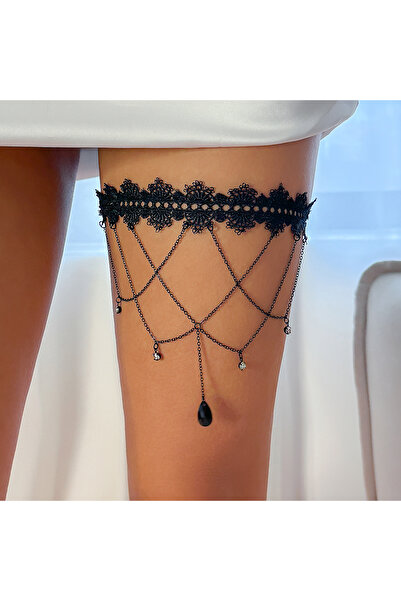 Choice سلسلة فخذ سوداء من IngeSight Z Gothic من الدانتيل الأسود بشريط مطاطي س...