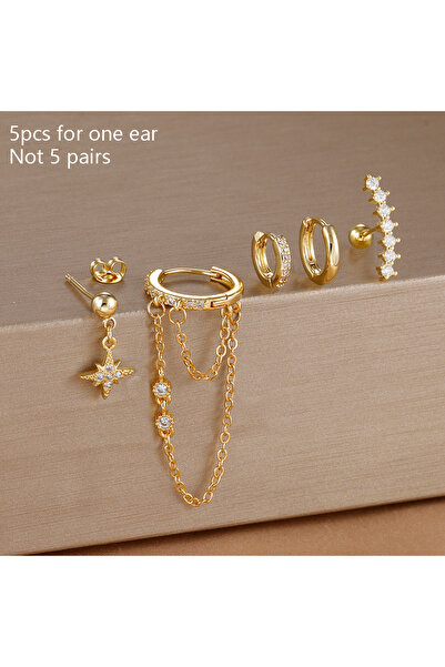 Choice مجموعة أقراط دائرية هندسية من الفولاذ المقاوم للصدأ مكونة من 5 قطع للن...