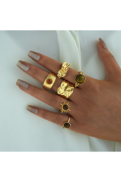 Choice AYA6512801 مجموعة من 6 خواتم معدنية فرنسية عتيقة بسيطة أنيقة بحجر عين ...