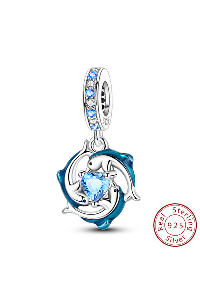 Choice KTC1893 قلادة خرز فضية أصلية عيار 925 على شكل دولفين وفيل ذهبي وفراشة ...