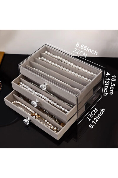 Choice صندوق قلادة - رمادي 1 قطعة، صندوق تخزين قلادة مع غطاء شفاف، درج صينية ...