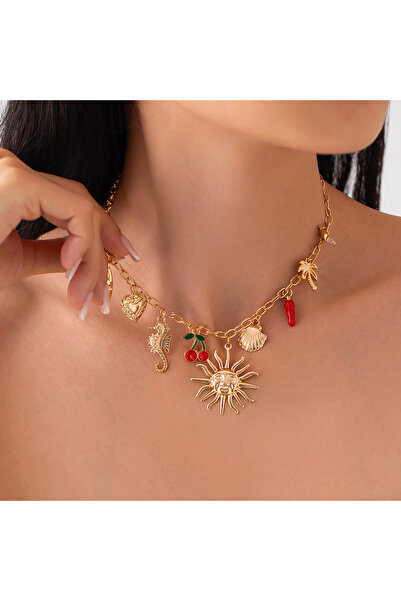 Choice قلادة شيكسين الكلاسيكية على شكل نجم البحر وشجرة جوز الهند والصدفة والش...