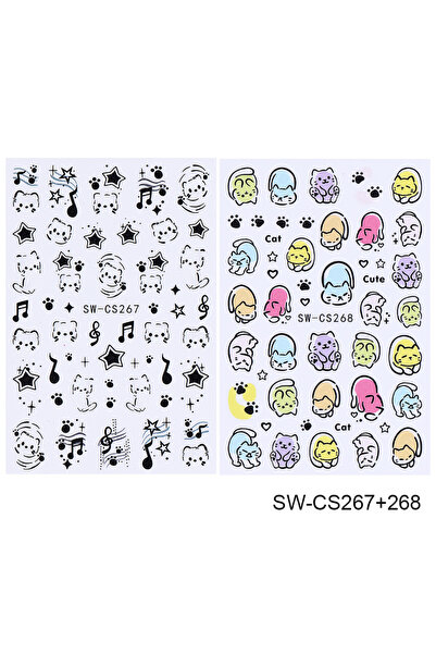 Choice SW-CS267-268 قطعتان من ملصقات أظافر القطط السوداء الكرتونية ثلاثية الأ...
