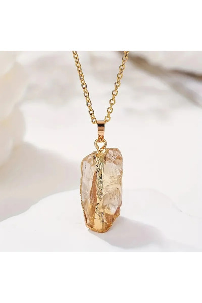 Choice قلادة من حجر السترين الطبيعي بحافة غير منتظمة مطلية بالذهب وقلادة من ح...