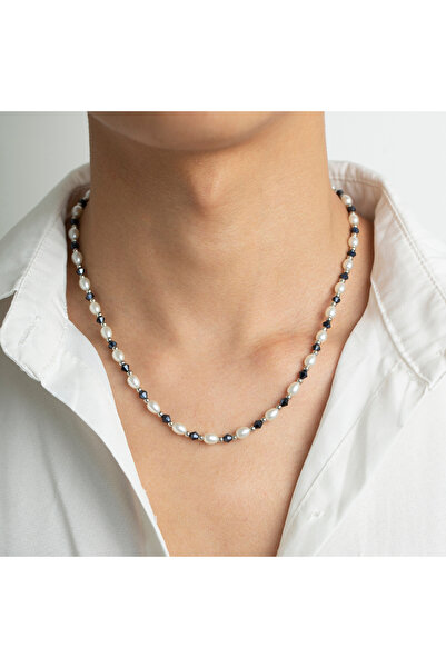 Choice White Salircon Fashion Oval Imitation Pearl Beads Short Choker Men's Punk Handmade Black Crystal Bea