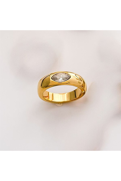 Choice خاتم نسائي أبيض عتيق مطلي بالذهب عيار 18 قيراطًا من الفولاذ المقاوم لل...