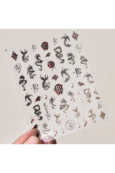 NAILFYOU 1 قطعة to3644 1 قطعة 5D برونزية يابانية تنين فينيكس ملصقات أظافر فنية فاخرة ريترو ذهبي تنين أظافر