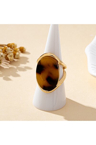 Choice خاتم نسائي ذهبي، خاتم عصري عتيق بطبعة جلد النمر من الأكريليك، مناسب لل...