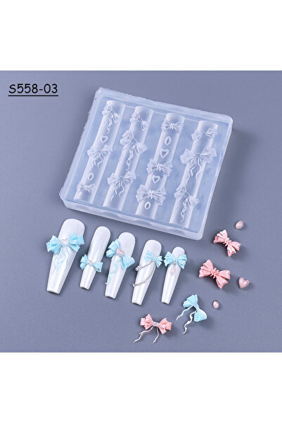 Choice قالب سيليكون S558-03 ثلاثي الأبعاد لفن الأظافر على شكل فيونكة، قوالب ا...