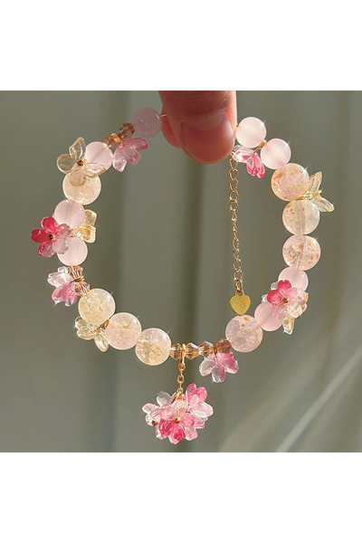 Choice سوار زهرة التوت على شكل فراشة كريستالية من زهر الكرز والبرقوق الوردي ل...