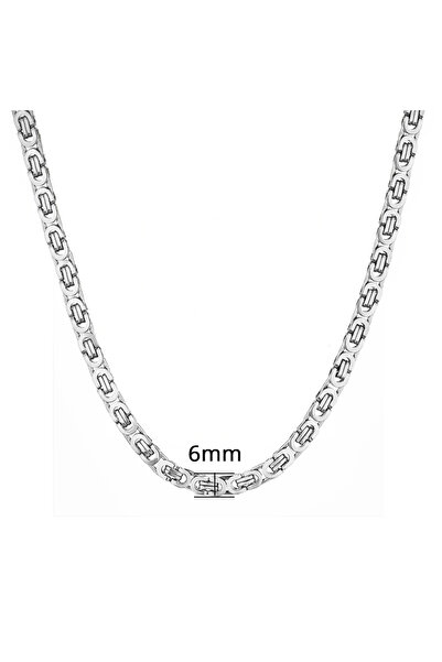 Choice 50 سم 6 مم سلسلة ربط بيزنطية فضية اللون للرجال 6/8 مم ذهبي فضي اللون م...