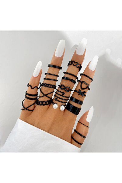 Choice CS5591903 مجموعة من 22 قطعة من خواتم الأصابع المجوفة باللون الأسود للن...