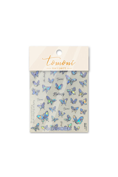 Choice T-2435 (ليزر) قطعة واحدة من ملصقات الأظافر خماسية الأبعاد على شكل فراشة أرجوانية منقوش عليها رسمة حب الفراشات